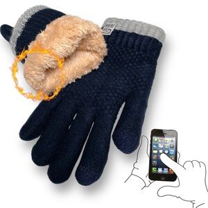 Women’s  Navy Winter Gloves- Warm Fleece-Lined Knit ,Touch Screen Compatible